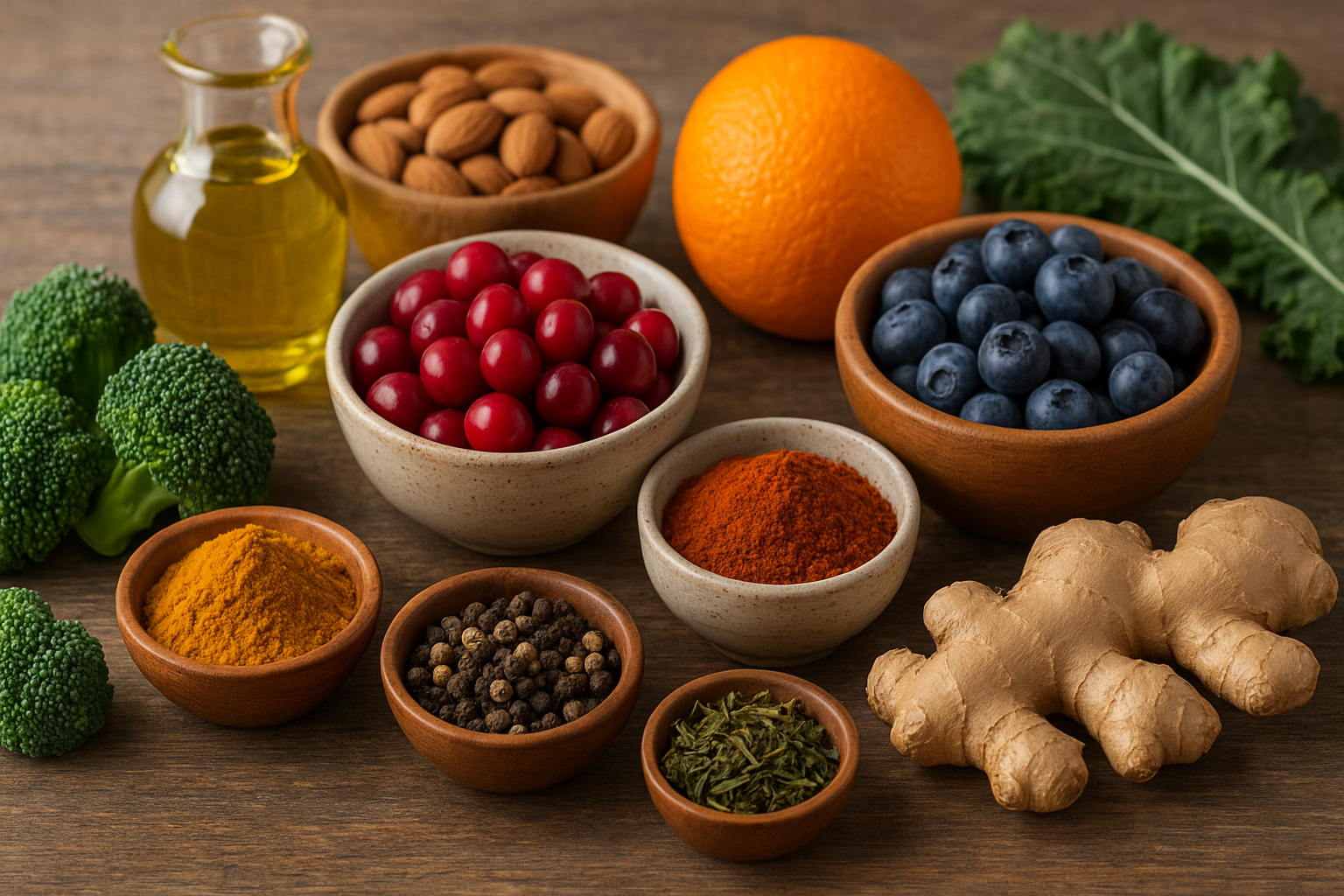 This image shows turmeric powder and fresh turmeric root.