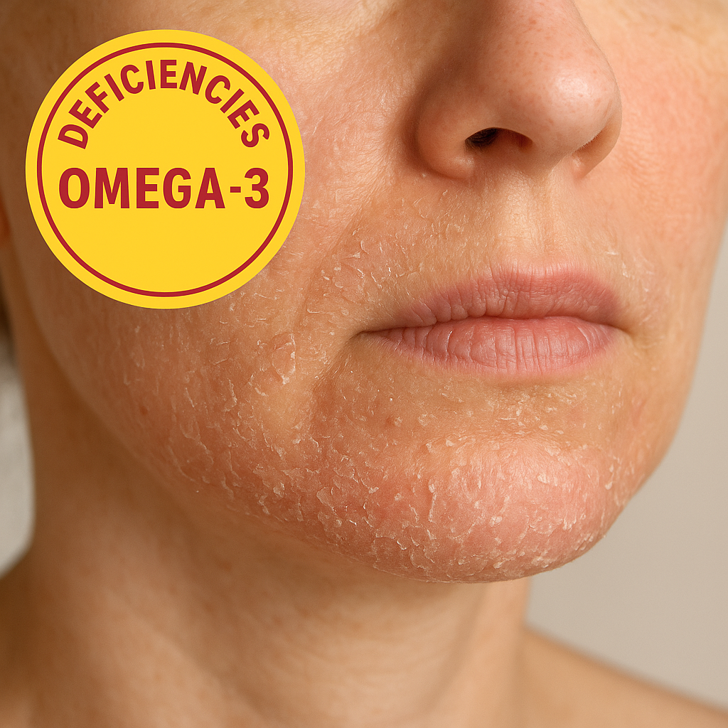 Close-up of a person’s face with visible dry, peeling skin due to nutritional deficiencies